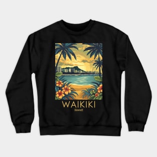 A Vintage Travel Illustration of Waikiki - Hawaii Crewneck Sweatshirt